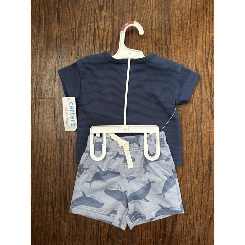 Carter's Boys Blue Whale Two-Piece Outfit Short Sleeves & Shorts Size 6 Months - Picture 6 of 6